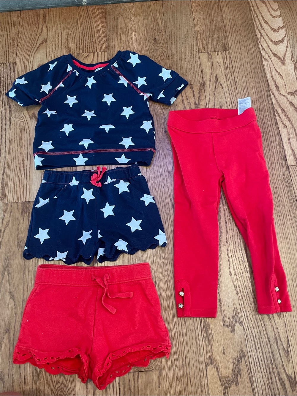 Crown and Ivy Navy Star Top Set with Janie and Jack Red Shorts & Leggings Set